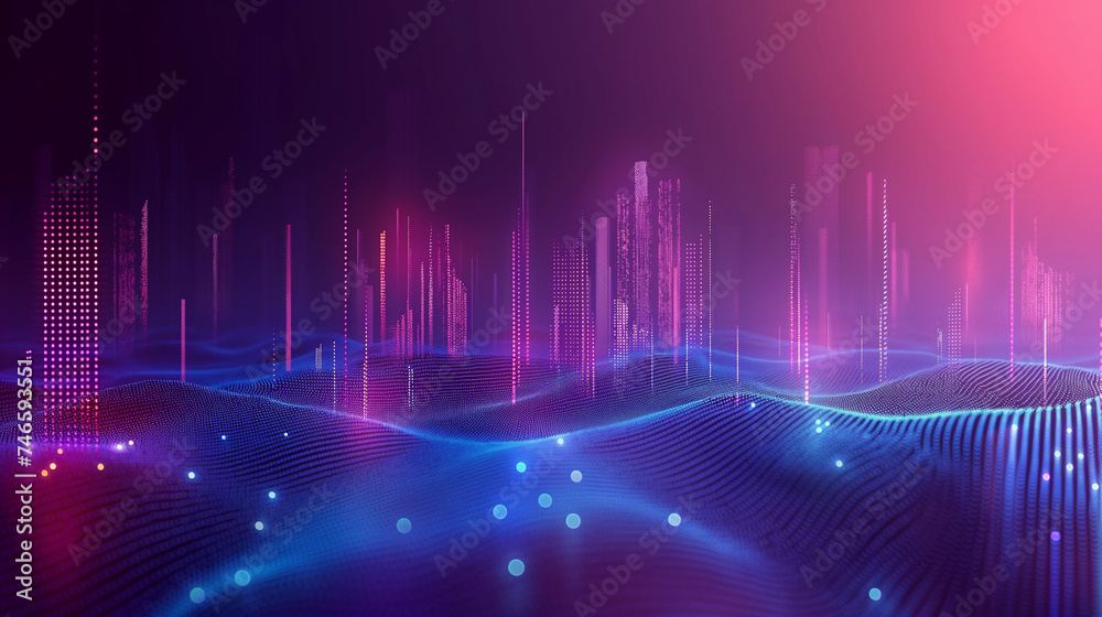 Smart city and abstract dot point connect with gradient line and aesthetic Intricate wave line design , big data connection and solar technology concept.