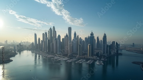 Town Landscape Skyscrapers in modern city  International corporations in twilight 