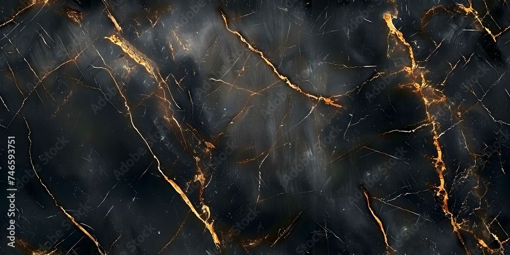 Elegant black marble with striking gold veins for stylish wallpaper design seamless background. Concept Luxury Design, Black Marble, Gold Veins, Wallpaper, Seamless Background, - obrazy, fototapety, plakaty 