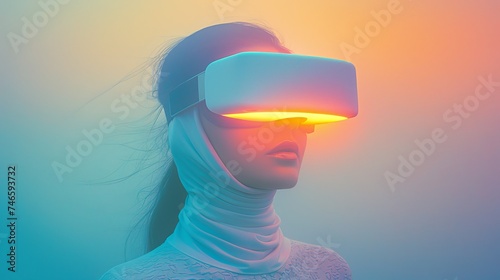 A woman wearing virtual reality glasses. Modern technology concept