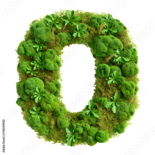 Green moss in shape alphabet letter O isolated on white, clipping path, top view