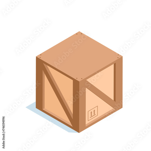 isometric box for transporting cargo, in color on a white background, protected or reinforced box