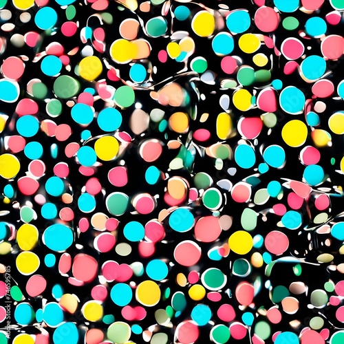 Large Group of Multicolored Circles on a Black Background. Generative AI.