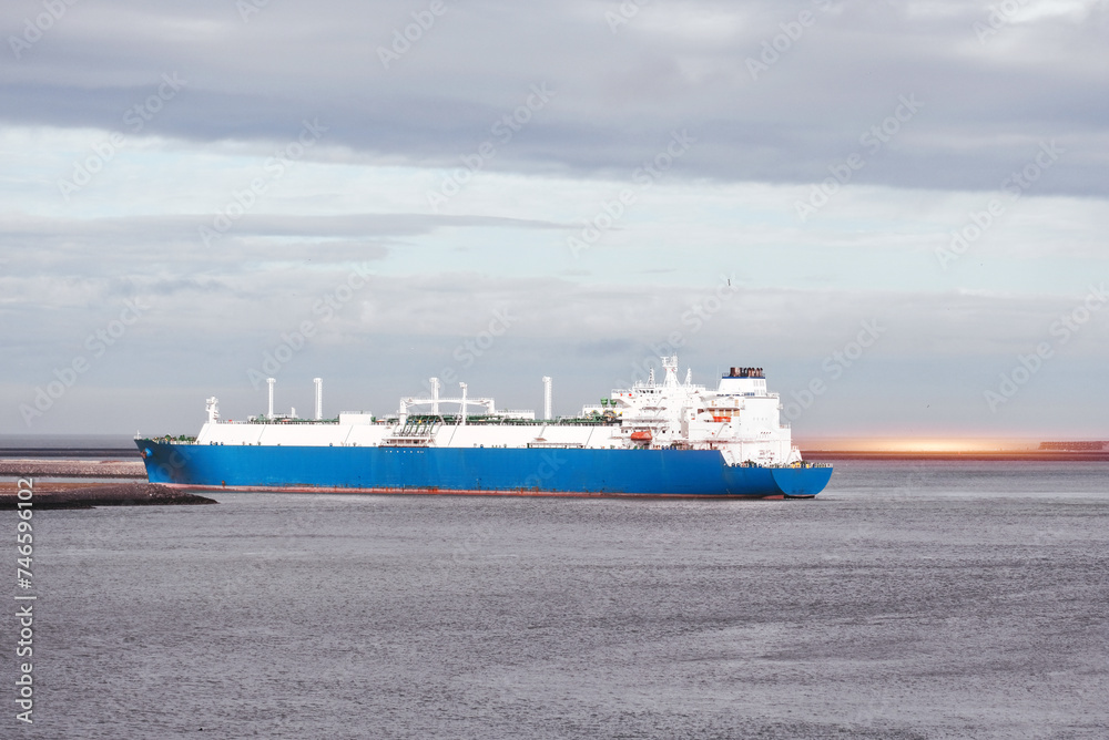 LNG Tanker Mooring In The Trade Port At The Oil And Gas Terminal