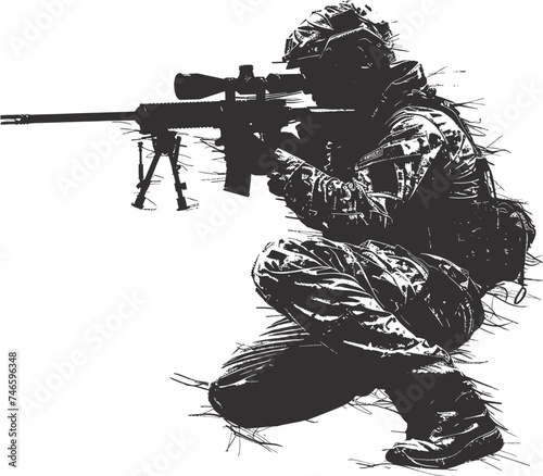 Silhouette sniper in action black color only full body