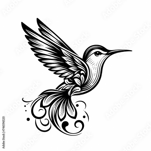 hummingbird vecor style PNG image with abstract line and color photo