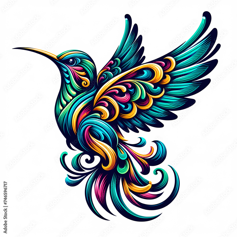hummingbird vecor style PNG image with abstract line and color