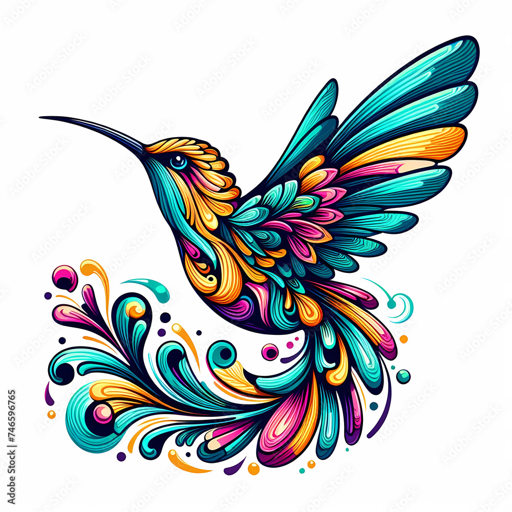 Obraz premium hummingbird vecor style PNG image with abstract line and color