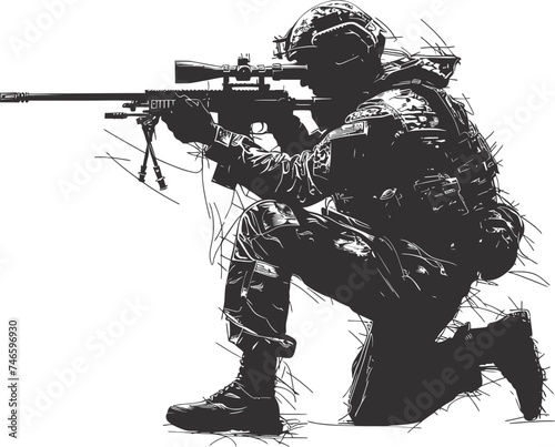 Silhouette sniper in action black color only full body photo