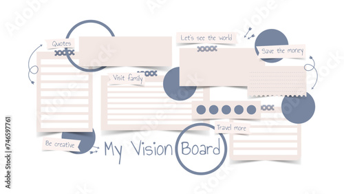 Vector photo collage template moodboard pictures grids vector illustration, vision board	