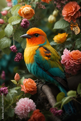 Harmonious Haven The Vibrant World of Colorful Birds and Butterflies © Bertolt.brecht