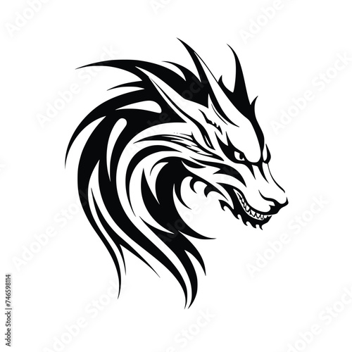 Vector Tattoo Art of a Dragon Head Silhouette in Tribal Style