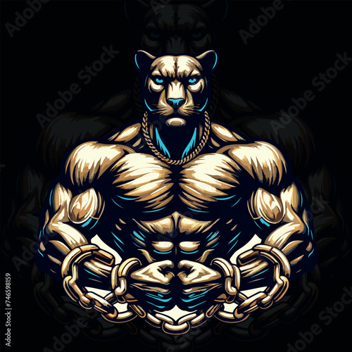 Vector Angry Panther bodybuilder concept illustration design, Generative Ai