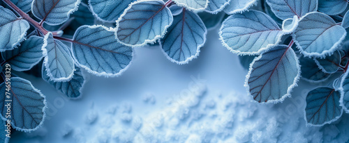The leaves are covered with snow. on a white background Image generated by AI