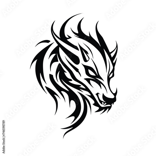 Vector Art of a Silhouette of a Dragon Head  Tribal Tattoo Design