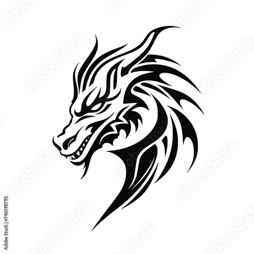 Tribal Tattoo Design  Silhouette of a Dragon Head  Vector Illustration