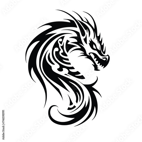 Silhouette of a Dragon Head, Tattoo Vector Illustration in Tribal Style