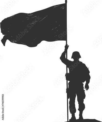Silhouette Soldiers or Army pose in front of the black flag black color only