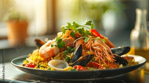 Spanish Seafood Paella on a Plate