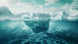Crisis concept Global warming and melting glaciers, Iceberg in the ocean with a view underwater, Crystal clear water, Hidden Danger, before complete climate change