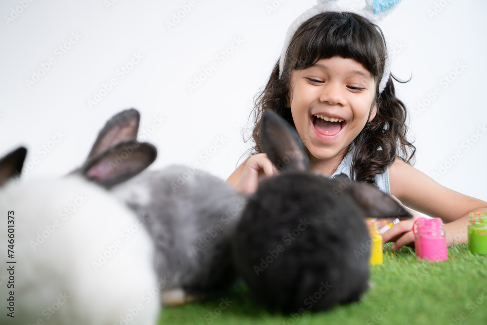 Easter bunny fun with little children the beauty of friendship between humans and animals Easter bunny fun with little children the beauty of friendship between humans and animals