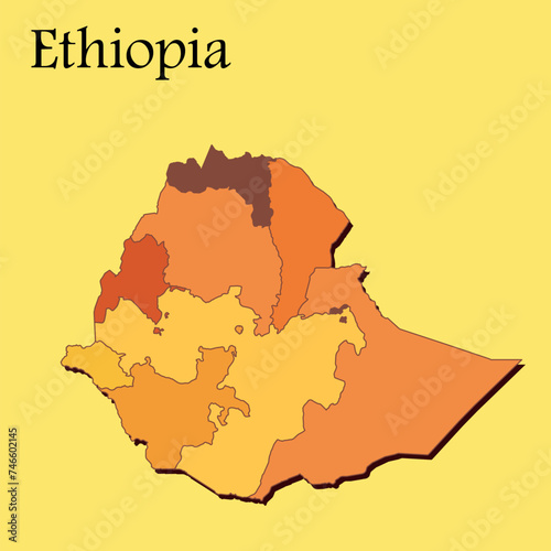 National map of Ethiopia map vector with regions and cities lines and full every region