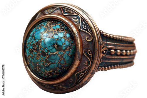 a copper ring with a turquoise stone, isolated on transparent background, png file