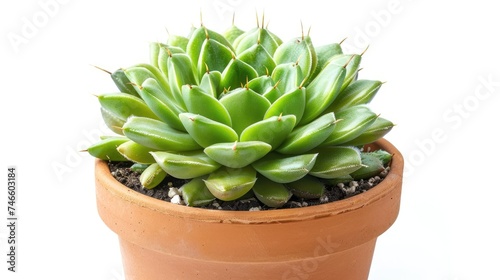 Small plant in pot succulents or cactus isolated on white background by front view 