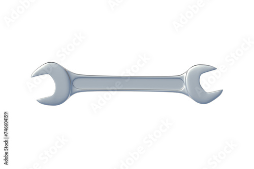 Wrench isolated on white background. Metal spanner in workshop. Repair and maintenance tool. Top view. 3d render photo