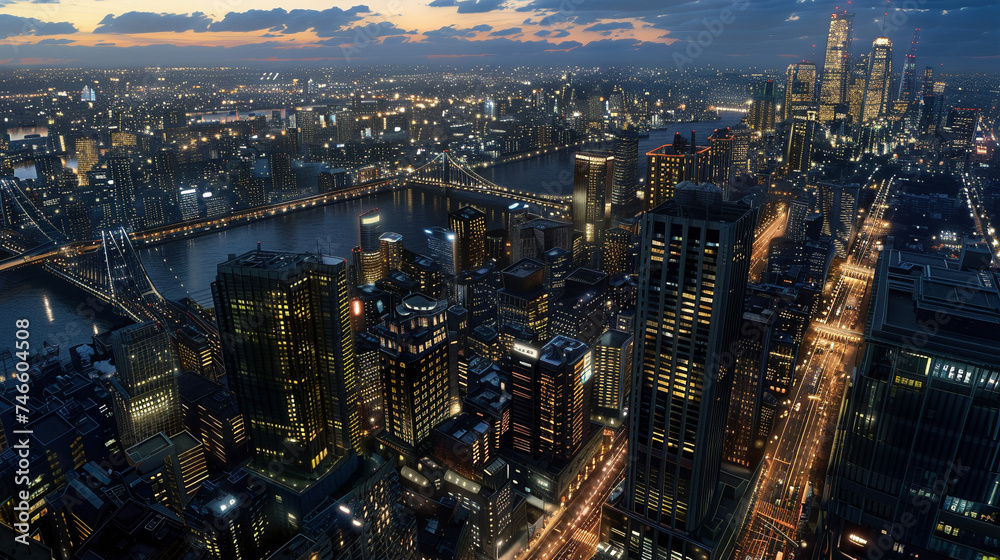 Aerial View of Vibrant Urban Cityscape at Night Aerial View of Vibrant Urban Cityscape at Night