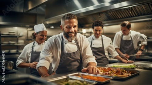Celebrity chef oversees bustling kitchen vibrant atmosphere