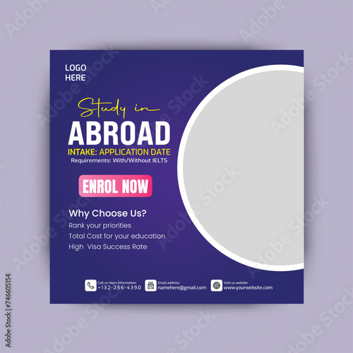 Study abroad social media design template , Abroad scholarship and education promotion template