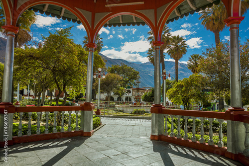 Church and central park of the city of Caraz, Peru