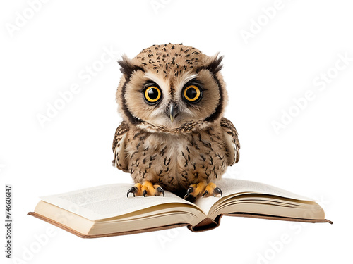 baby owl with book photo