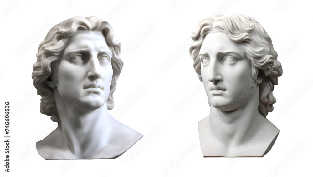 Obraz premium Bust of Macedonian King Alexander the Great on a transparent background. Marble sculpture of a famous ancient general and politician. 