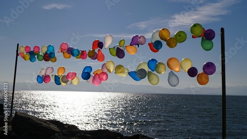 colorful balloons on the beach