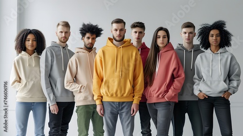 hoodie collection group of models in a mockup photo