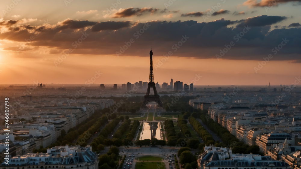 Paris City Skyline at Sunset