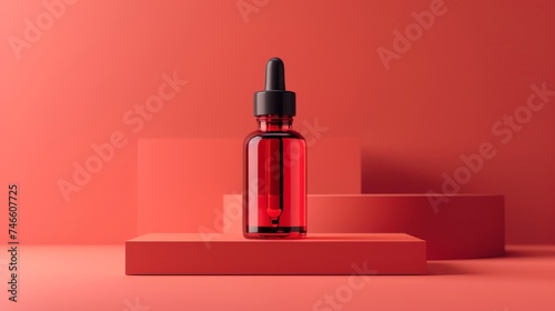 red cosmetic dropper bottle - minimalist beauty product mockup © Salander Studio