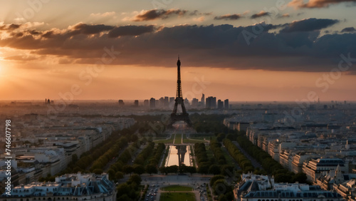 Paris City Skyline at Sunset © Pixel Pusher 
