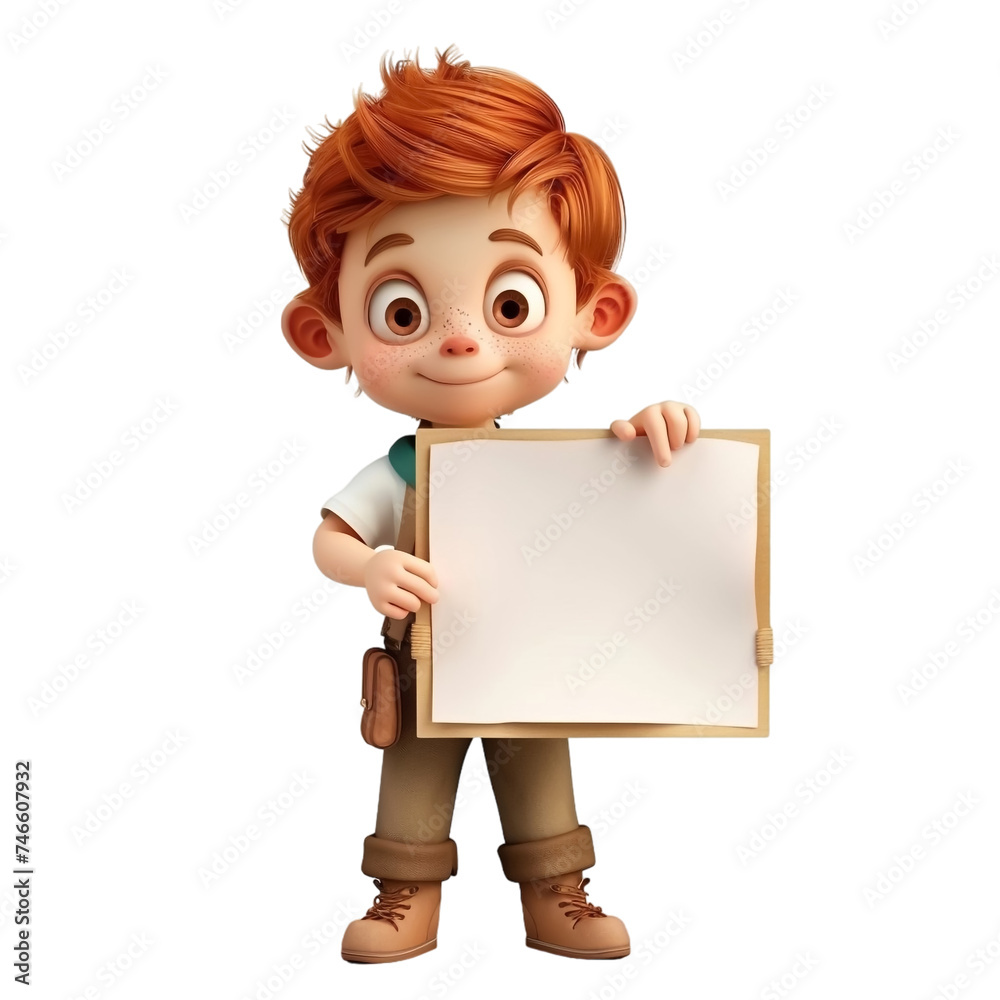 boy character holding blank board boy character holding blank board