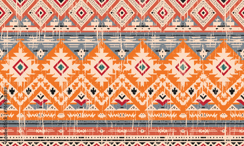 Ikat geometric ornament with diamonds. Ikkat. Seamless pattern. Aztec style. Tribal ethnic vector texture. Folk embroidery, Indian, Scandinavian, Gypsy, Mexican, African rug, wallpaper. Ikat geometric ornament with diamonds. Ikkat. Seamless pattern. Aztec style. Tribal ethnic vector texture. Folk embroidery, Indian, Scandinavian, Gypsy, Mexican, African rug, wallpaper.