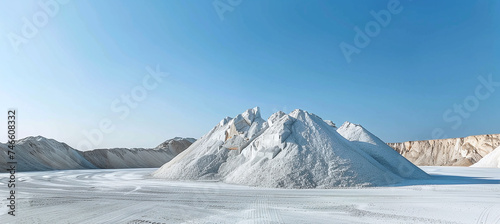 Industrial limestone production plant under blue sky photo