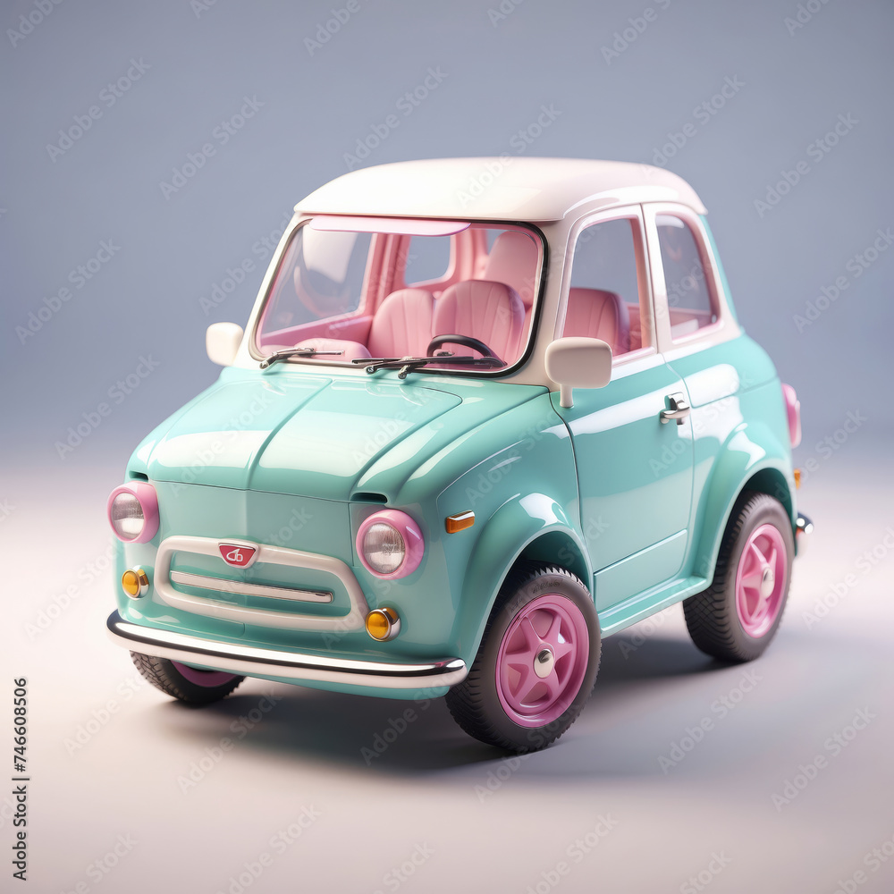 pink and Sea green toy car isolated on a white background, a miniature version of a classic vehicle for imaginative play. create with ai