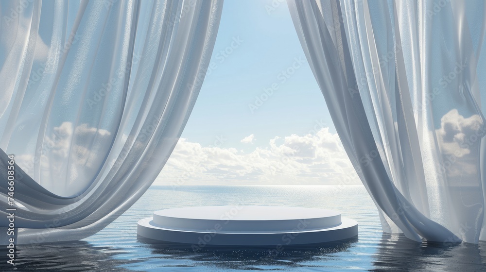 Fototapeta premium White Stage With Curtain in Ocean