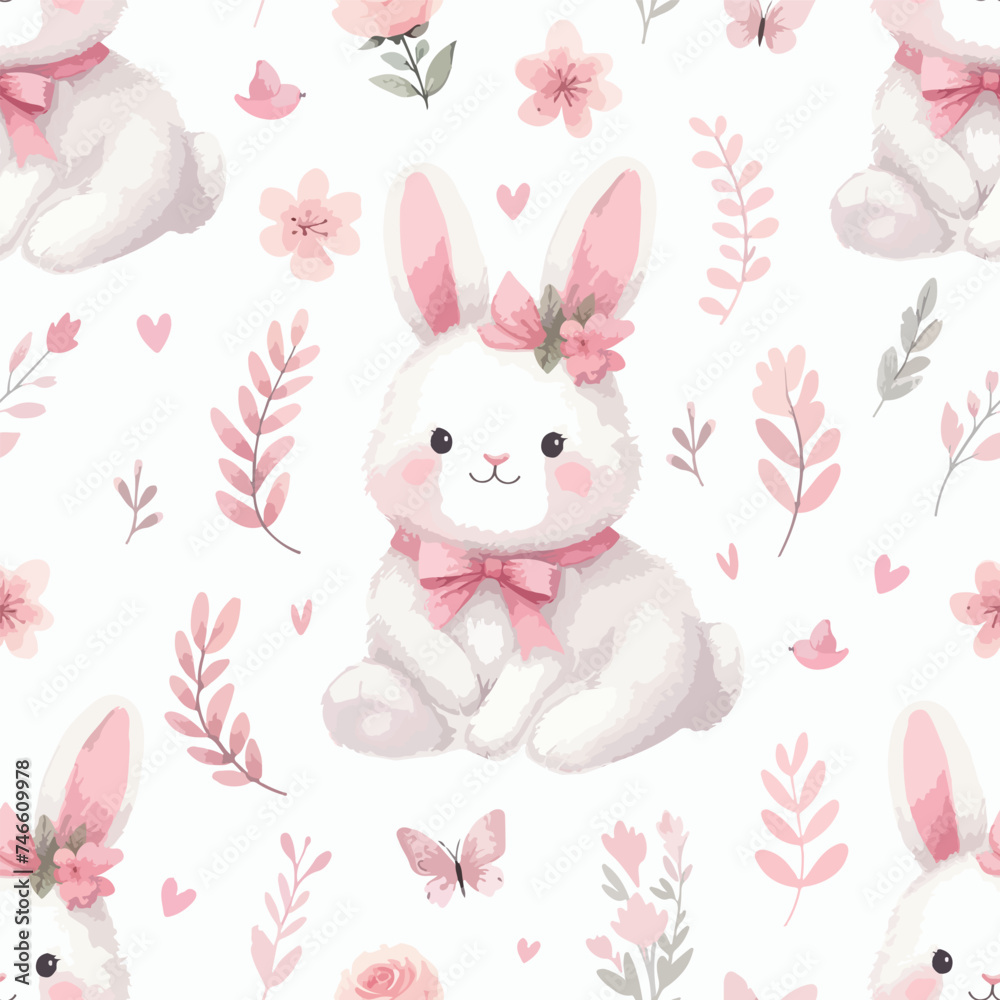 Obraz premium Easter watercolor seamless pattern design with bunnies.
