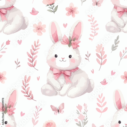 Easter watercolor seamless pattern design with bunnies.
