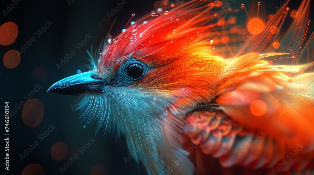 Fototapeta premium Colorful Bird Close Up on Black Background