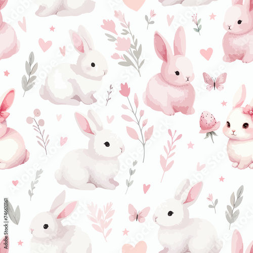Easter watercolor seamless pattern design with bunnies.