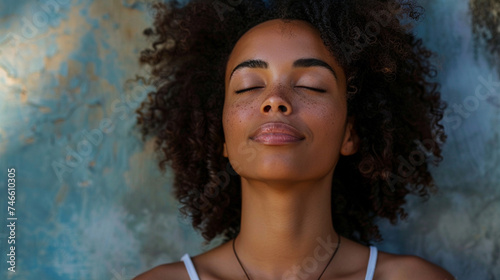 A person taking a moment to practice deep breathing exercises